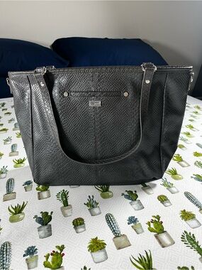Jewell by Thirty-One Gray Faux Snakeskin Style Tote Double Handles EUC